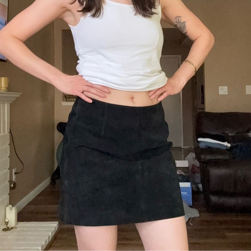 XOXO Mini Black Leather and Suede Skirt in Small